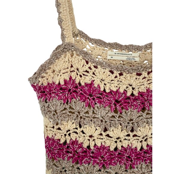 Anthropologie Crochet Pink & Neutral Tone Striped Boho Crop Top - Picture 3 of 16